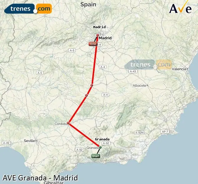 Distancia entre Madrid y Granada en AVE - Dónde llega el AVE a Granada distancia entre madrid y granada en ave - Dónde llega el AVE a Granada