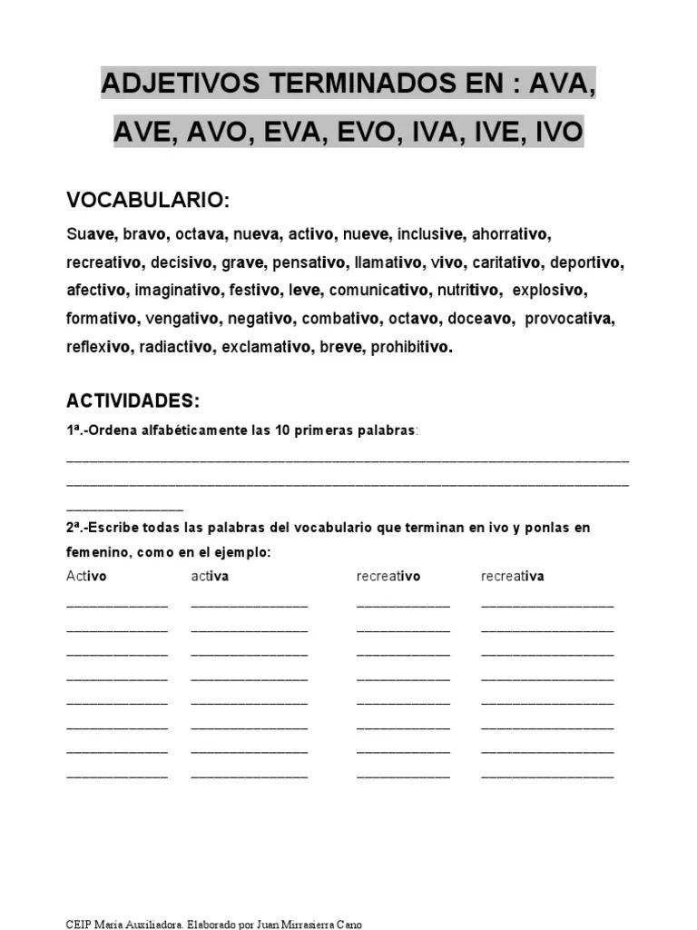 oraciones con ava ave avo - Que terminen en IVA