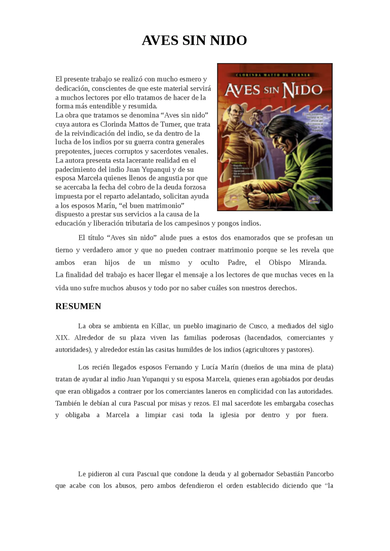 aves sin nido analisis literario - Qué tipo de narrador tiene la obra Aves sin nido