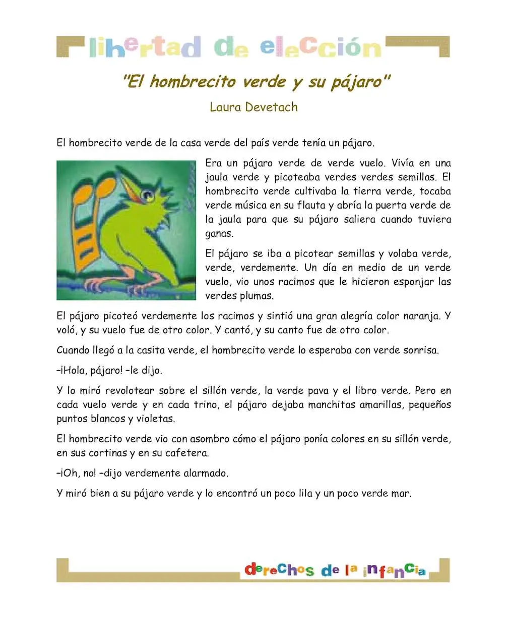 el hombrecito verde y su pájaro genero - Qué tipo de texto es el hombrecito del azulejo